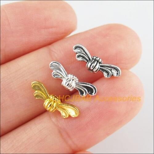80 New Angel Wings Spacer Beads Tibetan Silver Tone & Gold Color Animal Charms 4.5x13.5mm