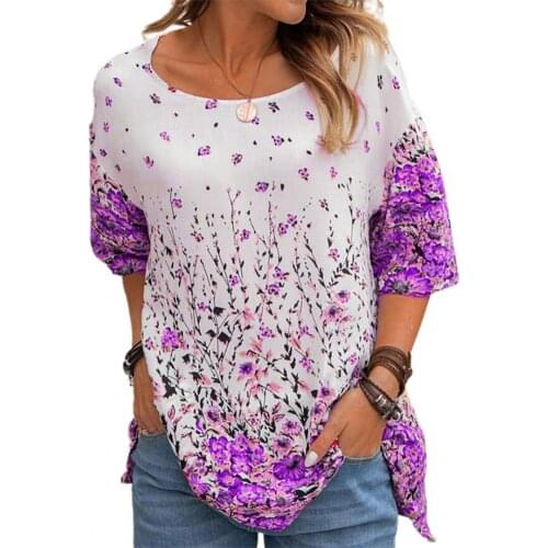 Casual T-shirt Women Loose O Neck Vintage Floral Print Female Tee Shirt Half Sleeve Office Lady T-shirt Summer 2021 Top
