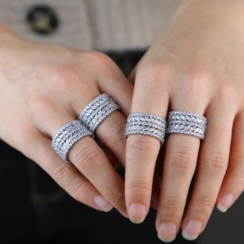 Luxury sparking bling women full finger rings micro pave 4 row cz stacking eternity band high quality