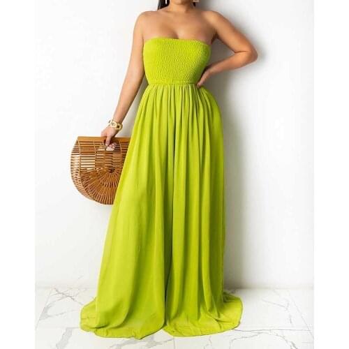 Spring Summer 2021 New Women Elegant Romper 3XL 4XL 5XL Plus Size Wide-leg Jumpsuit Sexy Strapless Solid Color Pocket Playsuits