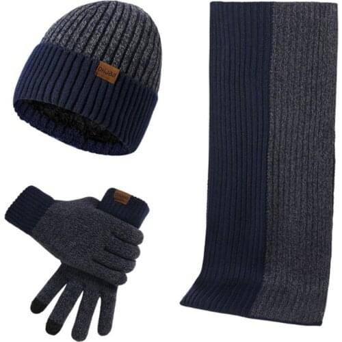 3 Pcs/set Men Women Autumn Winter Double-sided Color Matching Scarf Hat Glove 649C
