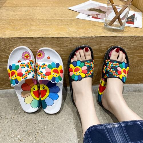 2021 Slippers For Women Summer Sunflower Sunfloral Sliders Beach Sandals Female Indoor Flip Flops Ladie Soft Slides White Shoes