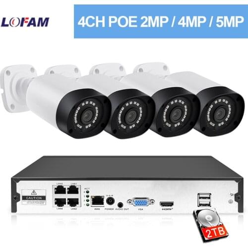 LOFAM 2MP 4MP 5MP IP POE Video Surveillance Kit HDMI 1080P H.265 Security Camera System Outdoor Weatherproof CCTV POE System 4CH