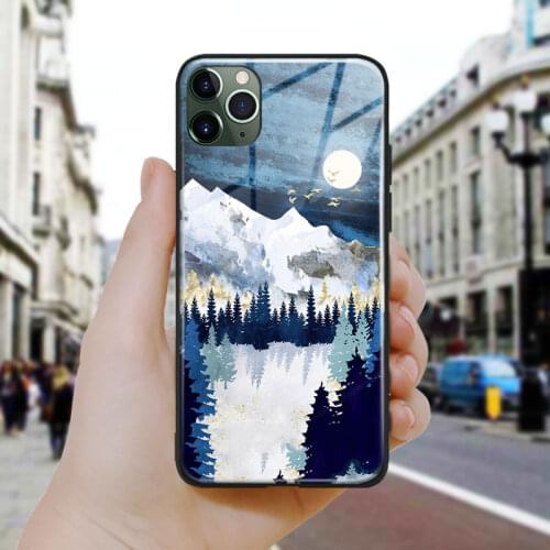 Nordic Abstract Nature Moonlight Silicone Glass Phone Case Cover Shell For iPhone SE 6 6s 7 8 Plus X XR XS 11 12 Mini Pro Max