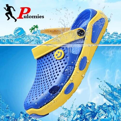 PULOMIES Summer Men Sandals Men Slippers Casual Home Slippers Quick Dry Hole Clogs Garden Shoes Beach Sandals Bathroom Slippers