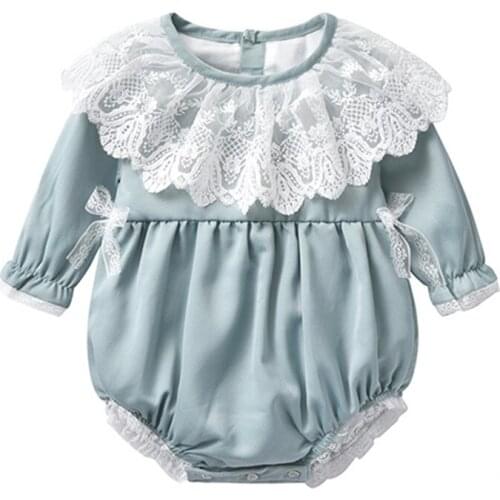 Solid Color Toddler Girls Romper Spring Fall Long Sleeve White Big Lace Collar Infant Jumpsuit for Baby Girls Bodysuit Elegant G