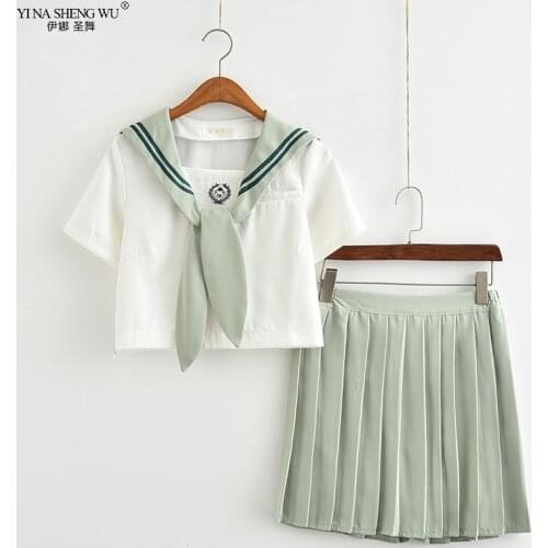 Matcha Green JK Uniform Set Japanese Korean Female Student School Uniform Pure Girls Student Cosplay Summer Skirt Sailor Suit