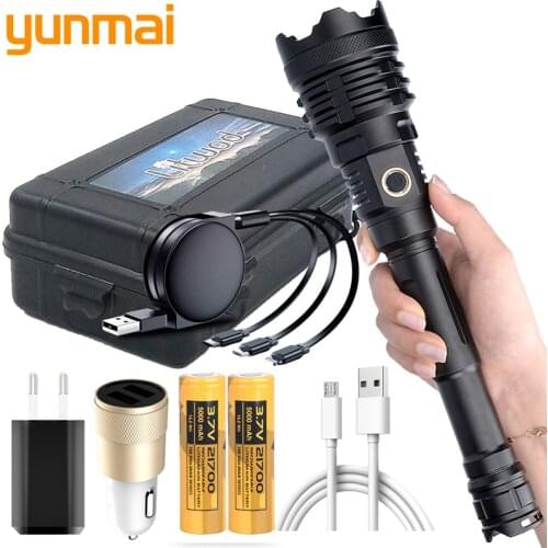 XHP160 16-core brightest LED flashlight power bank 10000mah flashlight USB rechargeable 21700 battery zoom 60W lantern hiking