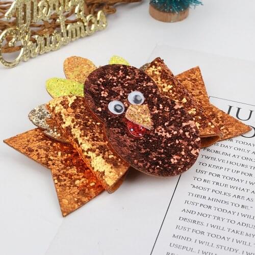 2021 Baby Girls Sparkling Turkey Thanksgiving Hair Clips Golden Double Bowknot Hairpin Barrettes Xmas Kids Hair Accessories