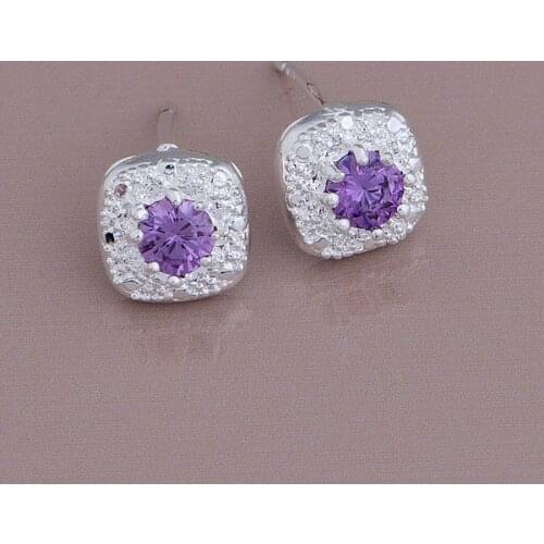 AE627 Pretty Silver Plated Earrings For Woman Ladies 925 Free Shipping Fashion Jewelry Purple Zircon Stone Stud Earring