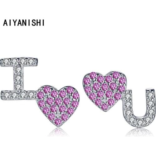 AIYANISHI Fashion 925 Sterling Silver Stud Earrings I LOVE U Silver Stud Earrings for Women Wedding Engagement Party Lover Gifts