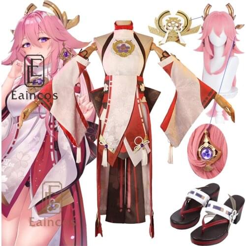 Genshin Impact Yae Miko Guuji Yae Cosplay Costume Cos Wigs Shoes Games Uniform Dress Outfits Halloween Costumes For Women