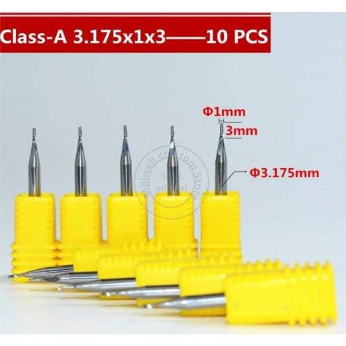Class-A 10 PCS-3.175mm*1.0mm*3mm,CNC wood tool,carbide End Mill,woodworking insert router bit,1 flute end mill,MDF,PVC,Acrylic