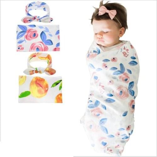 2Pcs/Set 1Baby Swaddle Blanket 2021 Swaddle Blanket Baby Sleeping Swaddle Muslin Wrap Fashion Headband
