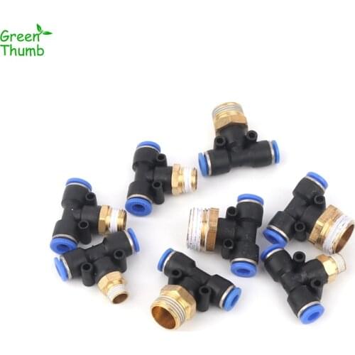 20pcs 6mm Pneumatic Tee Connector 1/8,1/4,3/8,1/2inch Male Thread Plastic Tee High Pressure Hose Fittings
