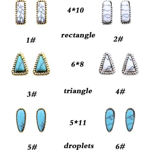 20pcs/pack Japan Alloy Nail Art Triangle Drop Tear with Turquoise Stone Metal Accessories for Phototherapy Nail Sticker DIY
