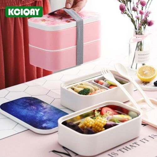 3D Pattern Cartoon Japanese Style Bento Box Double Layer Stainless Steel Lunch Box Microwave Food Container Snack Box For Gift