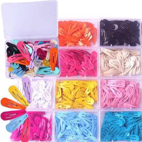 50Pcs/Box Colorful Hair Clip Baby Girls Metal Hairgrip Solid Color Snap-on Hairpins Headwear Hair Barrette Kids Hair Accessories