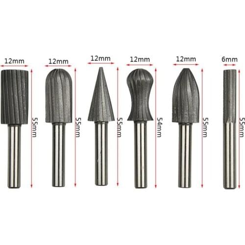 6pcs hard high-speed steel rotary file rotary carving knife rotary grinding head polishing wood file root carving tool