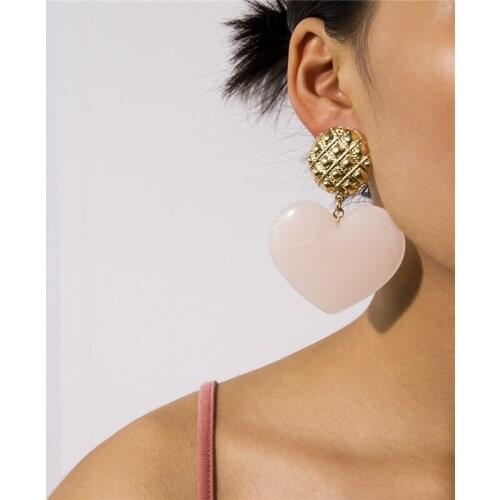 AE-CANFLY Korean Sweet Love Heart Drop Earrings Statement Ornaments Punk Resin Big Round Gold Dangle Earrings Women Ear Jewelry