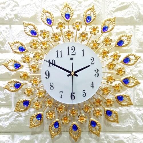 Large Wall clock Luxury Peacock Diamond Metal Crystal Digital Needle Clocks for Living Room Home Decoration Large Wall Clock