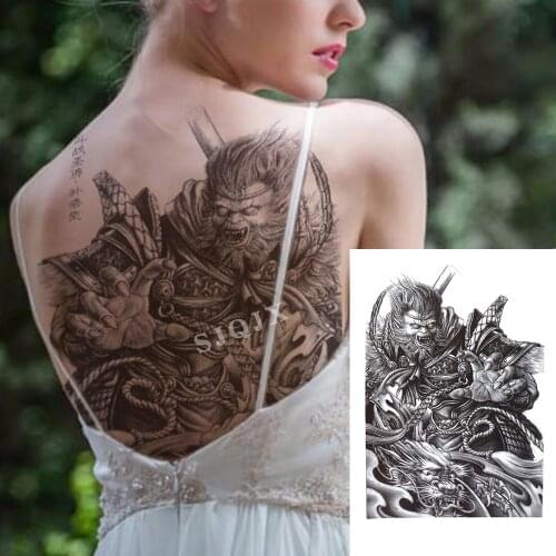 Full back large temporary tattoo stickers Koi Skull Watercolor body tattoos Dragon snake Big tattoo on back for women