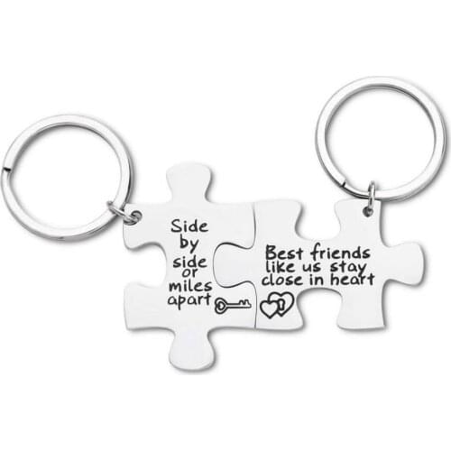 Best Friend Key Chain Gifts for Men Women Girls Side By Side or Miles Apart Keyring Birthday Gifts for Sister Teen Boys Girls