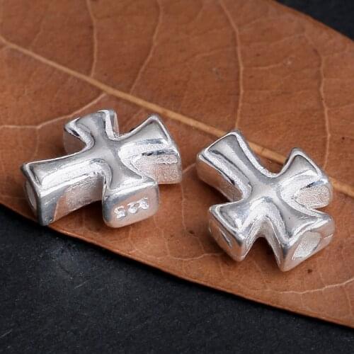 1Pc 7.38*9.31mm 925 Sterling Silver Cross Charms Cross Beads Caps Connector For Bracelet Necklace DIY Jewelry Makings 925170