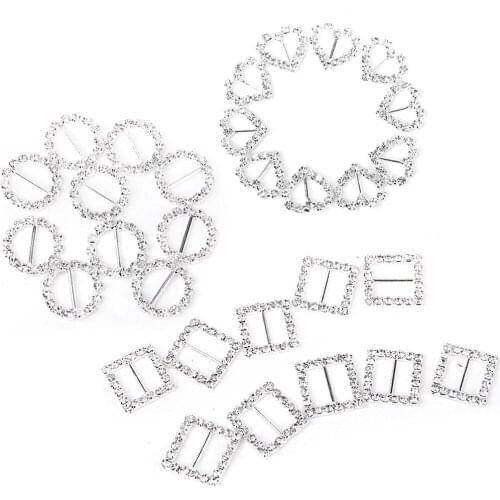 CNIM Hot 30pcs Heart + Round + Square Shape Ribbon Buckle Sliders for DIY Craft Wedding Card Invitation Favor