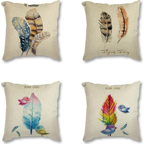 Decorative Pillow Seat Cushion For Sofa Car Almofada Cojines Linen Cotton Throw Pillow Feather Birds Cushion 45x45 Home Decor