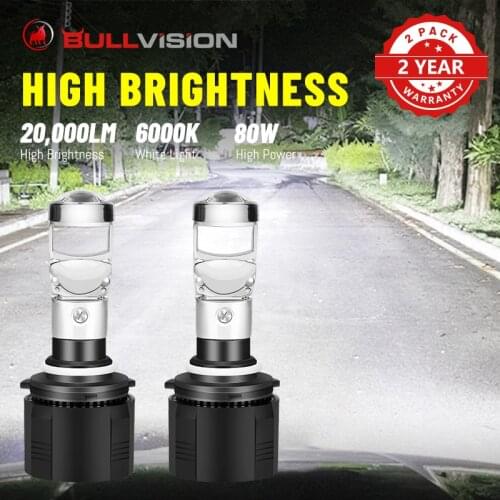 Bullvision H7 LED Headlight 20000LM Projector Lens Bi-LED H4 High Beam Low Beam H11 H8 H9 9005 9006 HB3 HB4 Auto LED Bulb 2Pack