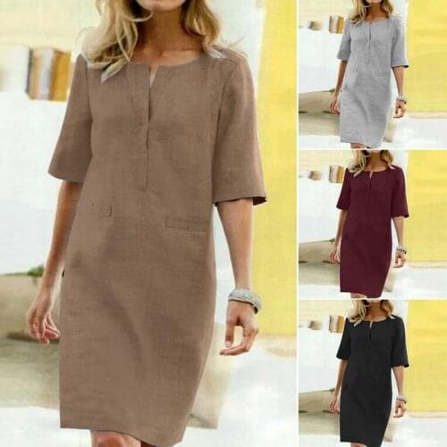 2021 ZANZEA Shirt Dress Womens Summer Sundress Vintage Casual Tunic Vestidos Elegant Female Half Sleeve Party Robe