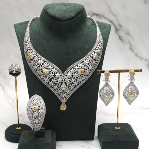 TIRIM Luxury Elegant Bridal Necklace Set for Women Cubic Zirconia Big Wedding Jewelry Sets Bridal Accessories Green Crystal