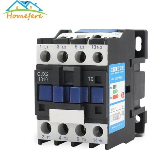 CJX2-1810 CJX2 1801 LC1 AC Contactor 18A 3 Phase 3 Pole NO Coil Voltage 380V 220V 110V 36V 24V 50/60Hz Din Rail Mounted 3P+1NO