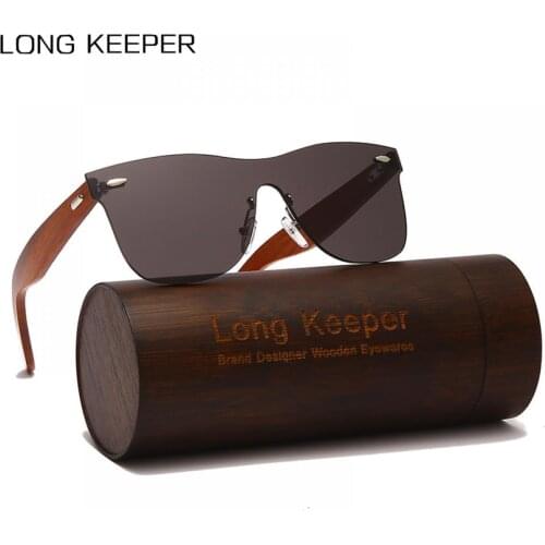 LongKeeper Bamboo Wood Rimless Square Sunglasses Men Women Brand Design Mirror Lens Sun Glasses UV400 Shades Handmade With Case