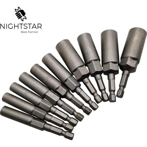 10Pcs 80mm Length Electric Power Magnetic Screwdriver Nut Driver Set Impact 1/4" Hex Shank Metric Wrench Socket Bit Crv 5.5-14mm