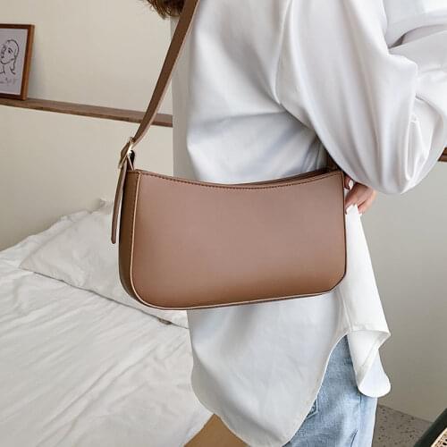 Cute Solid Small Color PU Leather Shoulder Bags For Women 2021 Summer Simple Handbags Female Travel Totes