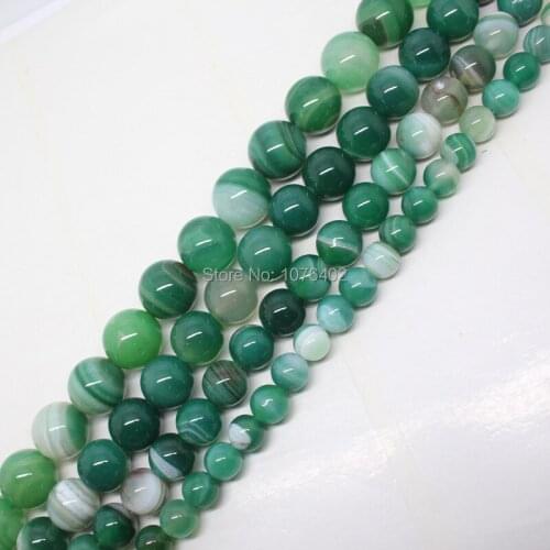 Mini. Order is $7!6-14mm Green Striped Banded Agates Round Spacer Loose Beads 15"