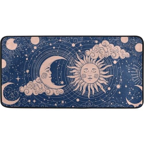 Mystical Space Sun Crescent Stars Pattern Entrance Doormat Anti-slip Kitchen Mat Home Hallway Floor Decoration Carpet Area Rug
