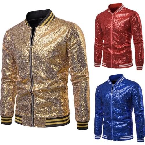 Men Shiny Jacket Gold Sequin Glitter Suit Jackets Male Solid Zipper Nightclub DJ Stage Jacket Coats 2020 New Clothes