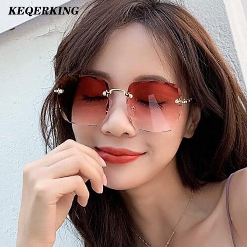 New Fashion Rimless Gradient Sunglasses Women 2020 Luxury Brand Frameless Square Sun Glasses Clear Blue Shades Dropshipping