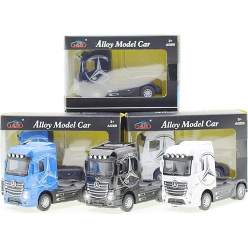 2021 New 1:50 Scale Diecast Truck Model Actros Tractor Miniature Vehicle Replica Pull Back Toy With Sound & Light