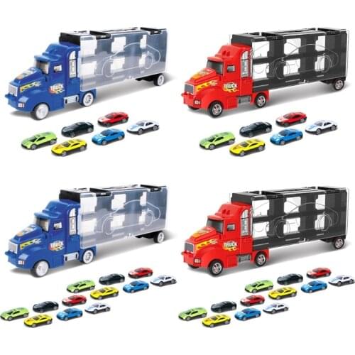 One Eco-friendly Transport Car with 12 Mini Alloy Cars Safety Handle Transport Toy Cars Carrier Holiday Gift Kids