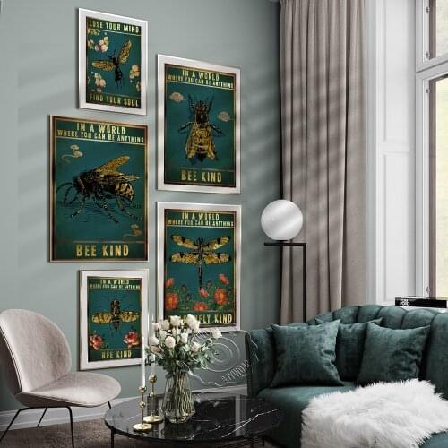 Lose Your Mind Find Your Soul Prints Poster, Animals Insects Flower Art Prints, Vintage Bee Dragonfly In A World Home Wall Decor