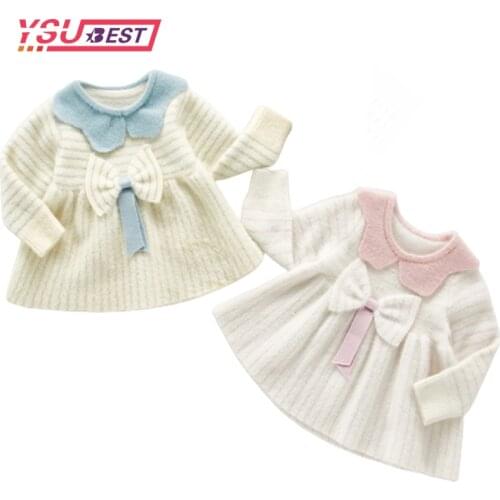 Toddler Baby Girls Dress Autumn Winter Knitting Girls Clothes Sweater Bow Dresses Party Baby Sweater Knitted Dress Kids Dress