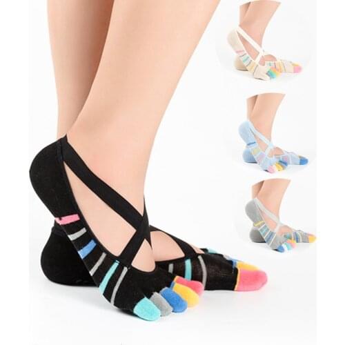 Casual Women Pilates Toes Socks Non-slip Fitness Dance Silicone Socks Bandage Ballet Contrast Color Five Fingers Boat Socks 2018