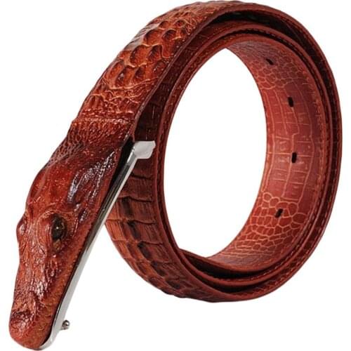 Fashion Genuine Leather Lifelike Crocodiles Buckle Crocodile Pattern Men Belts
