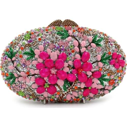 Pink Floral Crystal Evening Clutch Women Bag Fashion Wedding Dress Ladies Clutches Handbags Female Diamond Party Chian Purses