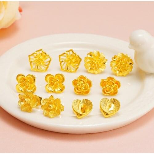 1pair Fashion Charm Yellow Gold Plated Metal Flower Shape Stud Earrings for Women Daily Wear Gold Color Earring Jewelry