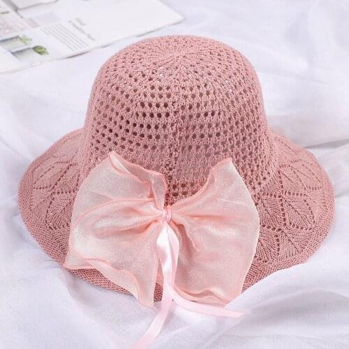 Bowknot Hat for Women Classic Wide Brim Foldable Anti-UV Sunscreen Hats Ladies Cap Spring Summer Beach Seaside Accessories